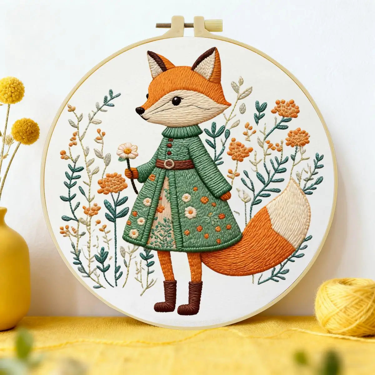 Fox Embroidery Kit for Beginners – DIY Woodland Animal Hand Embroidery Hoop Set
