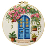 Blue Door Floral Embroidery Kit – DIY Cottage Garden Hoop Art for Beginners & Craft Lovers