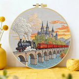 Vintage Steam Train Embroidery Starter Kit – DIY Scenic Landscape Sewing Art Set for Beginners Kits For Stitchers