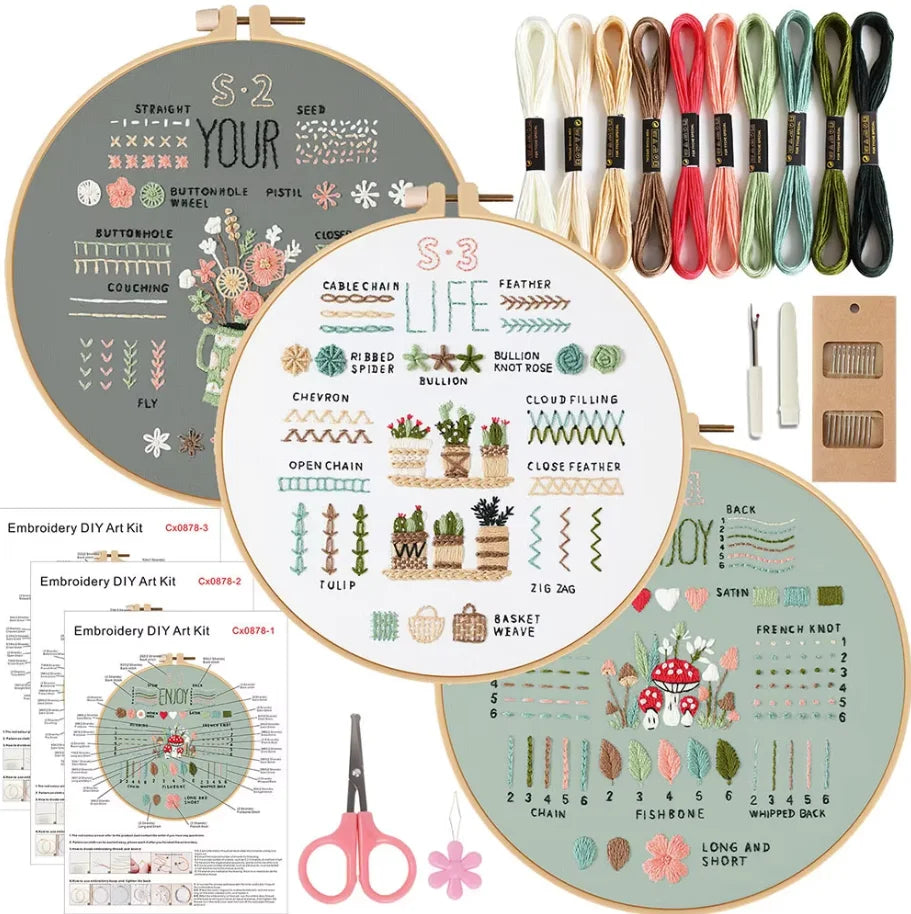 3/4pcs Beginner Embroidery Starter Kit Kits For Stitchers