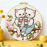 Cute Couple Cats Embroidery Starter Kit – DIY Romantic Animal Sewing Art Set for Beginners