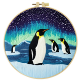Penguin Aurora Embroidery Kit – Northern Lights Antarctic Scene Needlepoint Pattern with Penguins & Starry Winter Sky