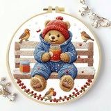 Winter Teddy Bear Embroidery DIY Kit – Cute Animal Beginner Stitching Kit with Hoop, Pattern & Threads The Stichers Heavane