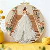 Handmade Bridal Staircase Embroidery Hoop Wall Art – Elegant Wedding Dress Floral Decor Kits For Stitchers