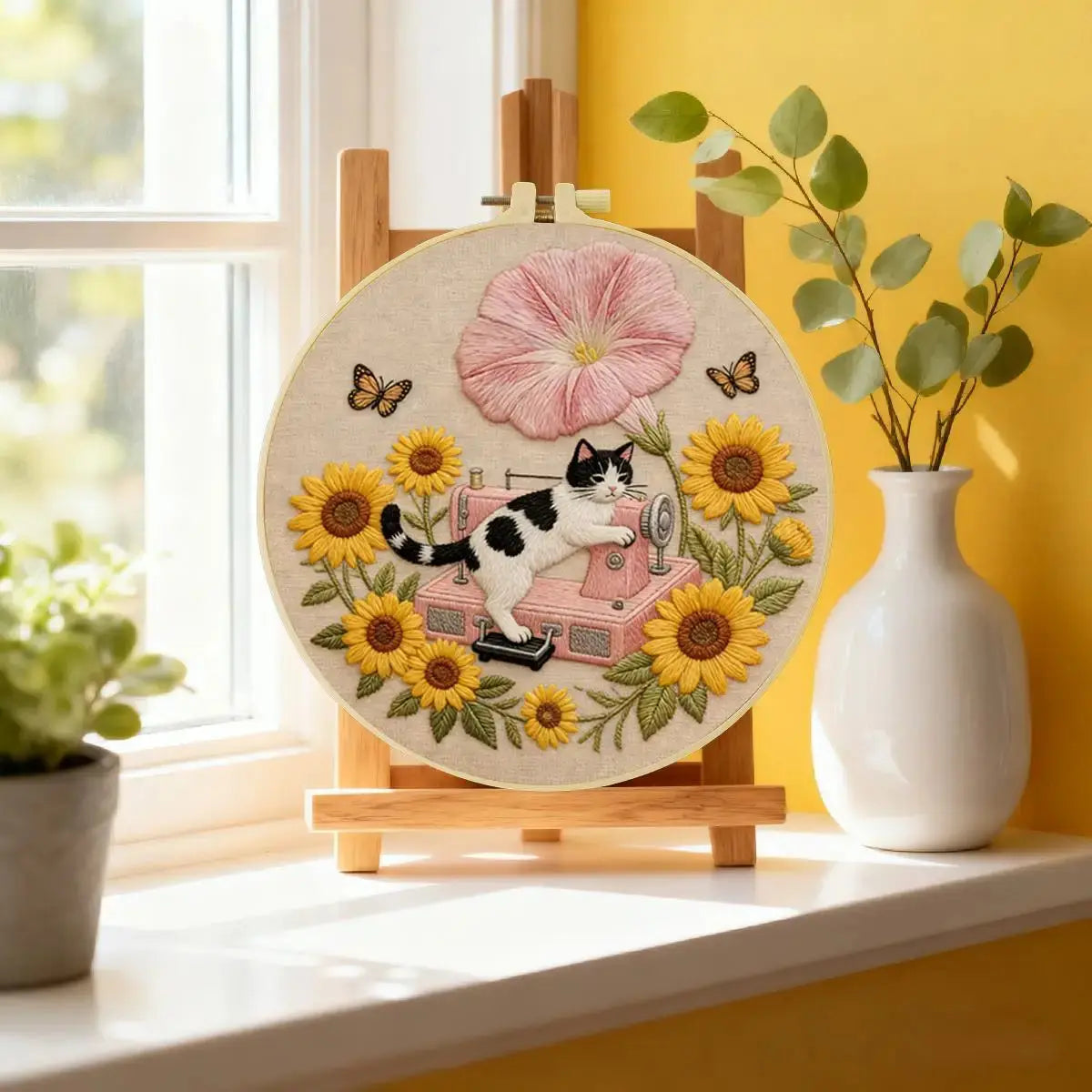 Sunflower Sewing Cat Embroidery Kit Kits For Stitchers