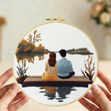 Romantic Lakeside Couple Embroidery Kit – Sunset Dock Love Scene Needlepoint Pattern for Couples & Anniversary Gifts