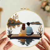 Romantic Lakeside Couple Embroidery Kit – Sunset Dock Love Scene Needlepoint Pattern for Couples & Anniversary Gifts Kits For Stitchers