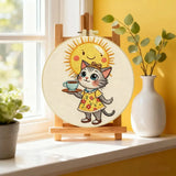Cute Cat Tea Party Embroidery Kit – Kawaii Sunshine DIY Hand Embroidery Hoop Art Set Kits For Stitchers