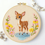 Cute Baby Deer Embroidery Kit – Woodland Fawn DIY Sewing Craft, Floral Nursery Hoop Wall Art Decor