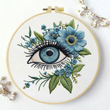 Blue Evil Eye Embroidery Kit for Beginners – DIY Floral Hand Embroidery Hoop Set