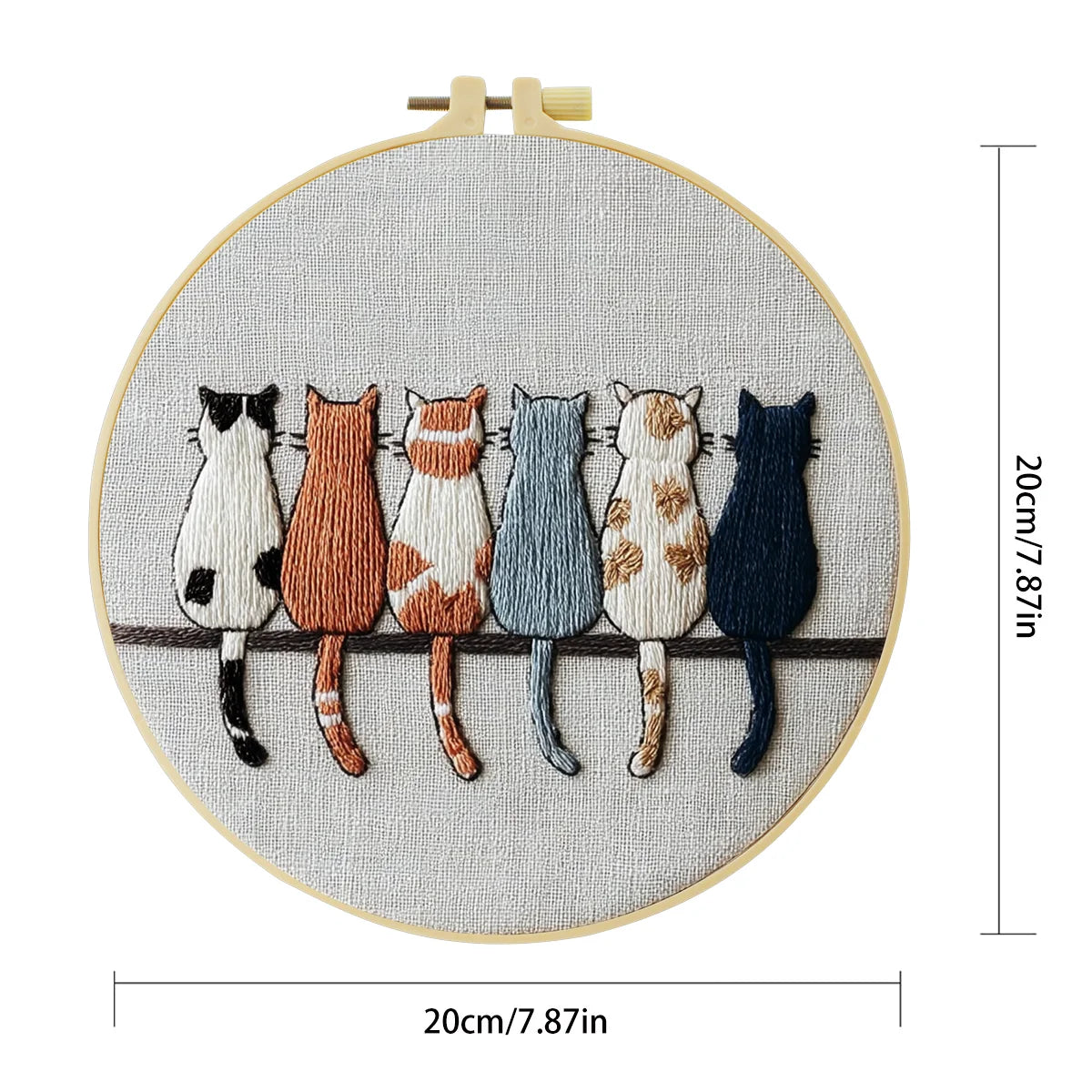 Minimalist Cat Lineup Embroidery Kit – Cute Sitting Cats Needlepoint Pattern with Modern Neutral Aesthetic for Cat Lovers