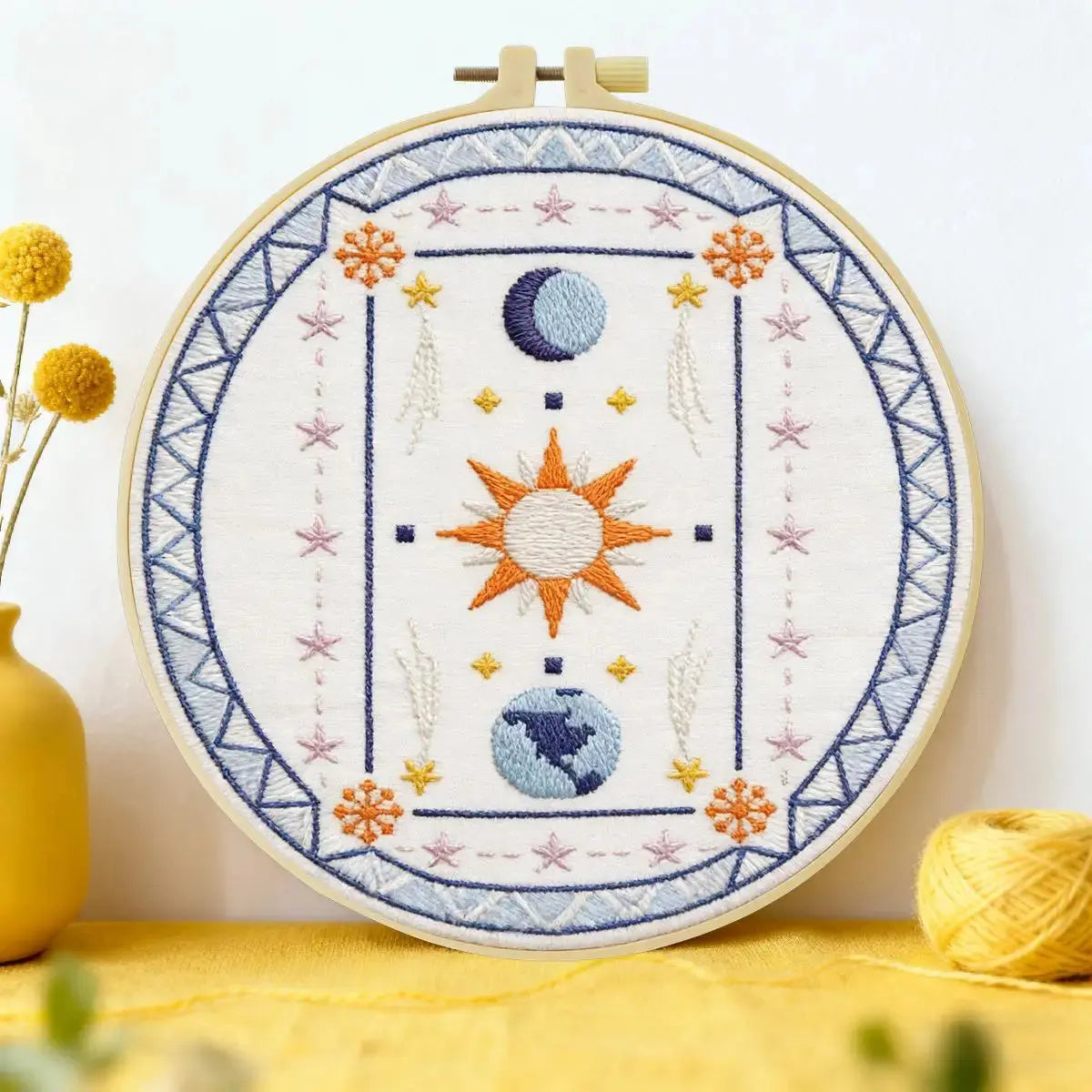 Sun Moon Celestial Embroidery Kit – DIY Boho Astrology Hoop Art for Beginners & Craft Lovers Kits For Stitchers
