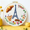 Paris Café Embroidery Starter Kit – DIY Eiffel Tower & Pastry Sewing Art Set for Beginners