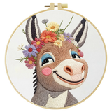 Handmade Floral Donkey Embroidery Hoop Wall Art – Cute Farm Animal Nursery Decor