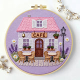 Charming Cafe House Embroidery Starter Kit – DIY Floral Cottage Sewing Art Set for Beginners Kits For Stitchers