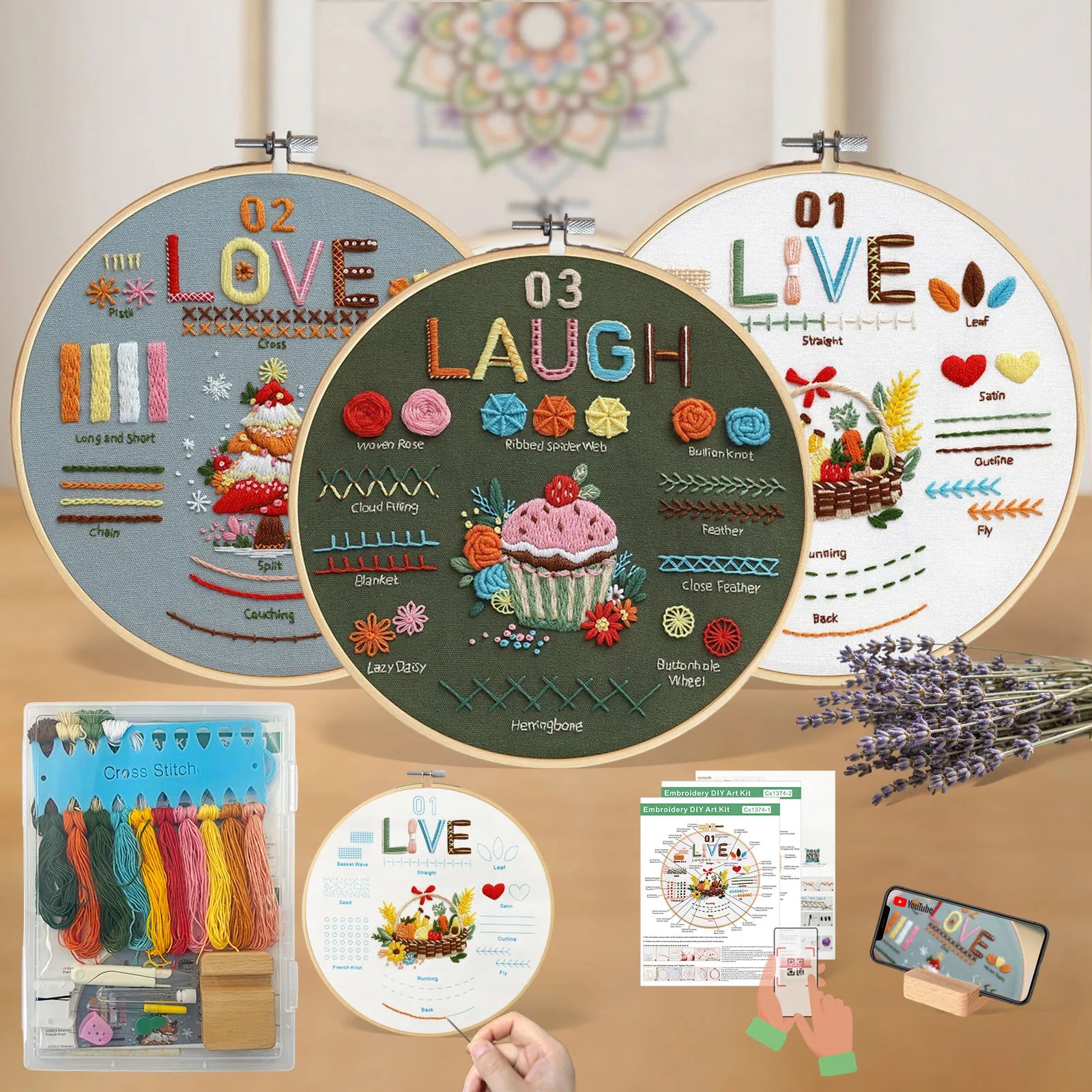 Love, Laugh & Live Beginner Embroidery Kit Kits For Stitchers