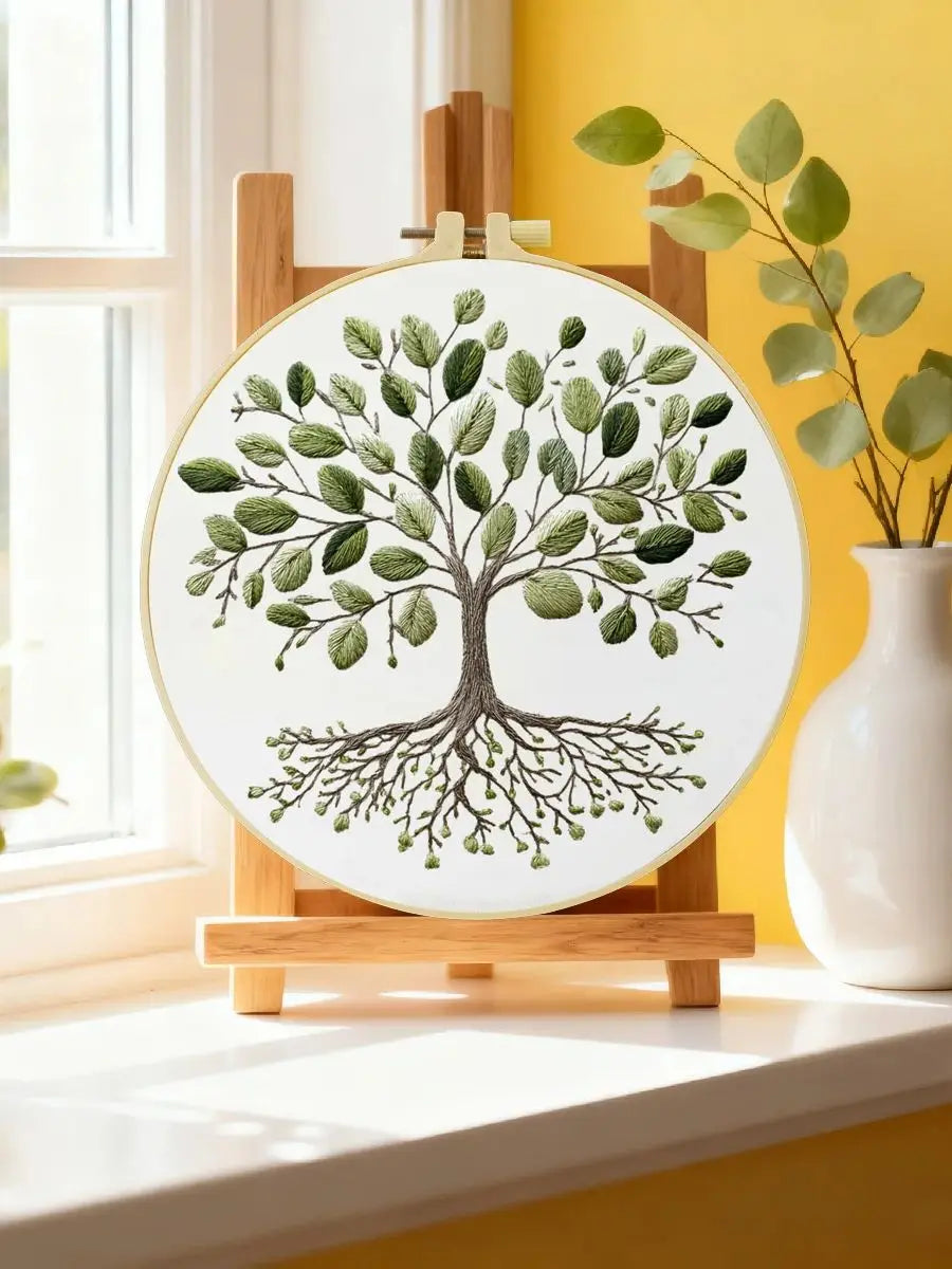 Tree of Life Embroidery DIY Kit – Botanical Nature Beginner Stitching Kit with Hoop, Pattern