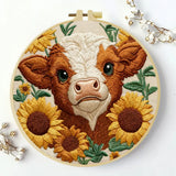 Highland Cow with Sunflowers Embroidery DIY Kit – Farm Animal Beginner Stitching Kit with Hoop, Pattern & Threads The Stichers Heavane