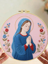 Virgin Mary Prayer Embroidery Kit – Christian Floral DIY Hand Embroidery Hoop Art Set