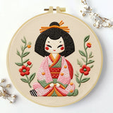 Cute Japanese Doll Embroidery Starter Kit DIY – Beginner Kawaii Hand Embroidery Kit with Floral Design