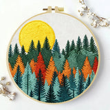 Moonlit Forest Embroidery Kit – Colorful Pine Trees DIY Hand Embroidery Hoop Art Set
