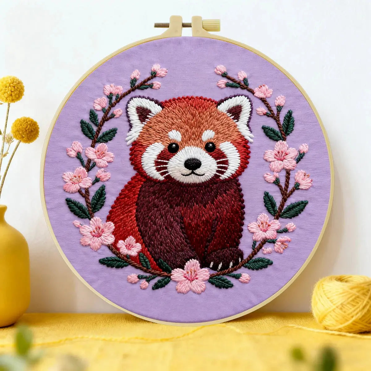Red Panda Embroidery DIY Kit – Cute Animal Beginner Stitching Kit with Hoop, Pattern & Threads The Stichers Heavane
