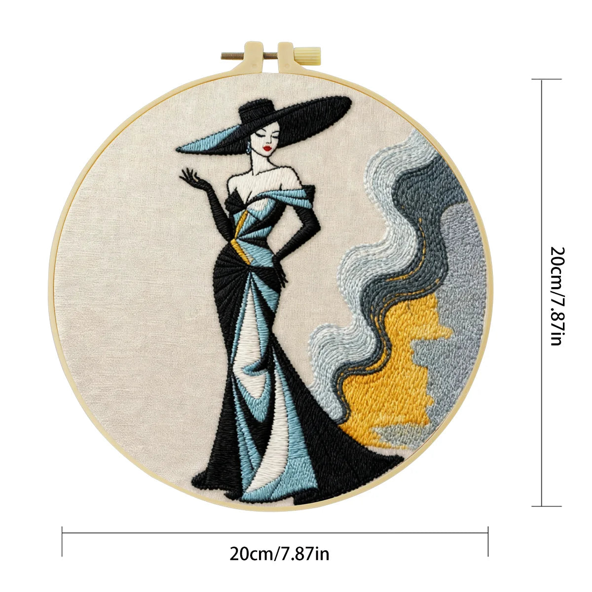 Handmade Elegant Lady Embroidery Hoop Wall Art – Vintage Fashion Portrait Decor