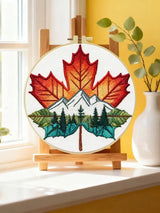 Maple Leaf Mountain Embroidery Kit – Nature Landscape DIY Hand Embroidery Hoop Art Set