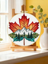 Maple Leaf Mountain Embroidery Kit – Nature Landscape DIY Hand Embroidery Hoop Art Set Kits For Stitchers