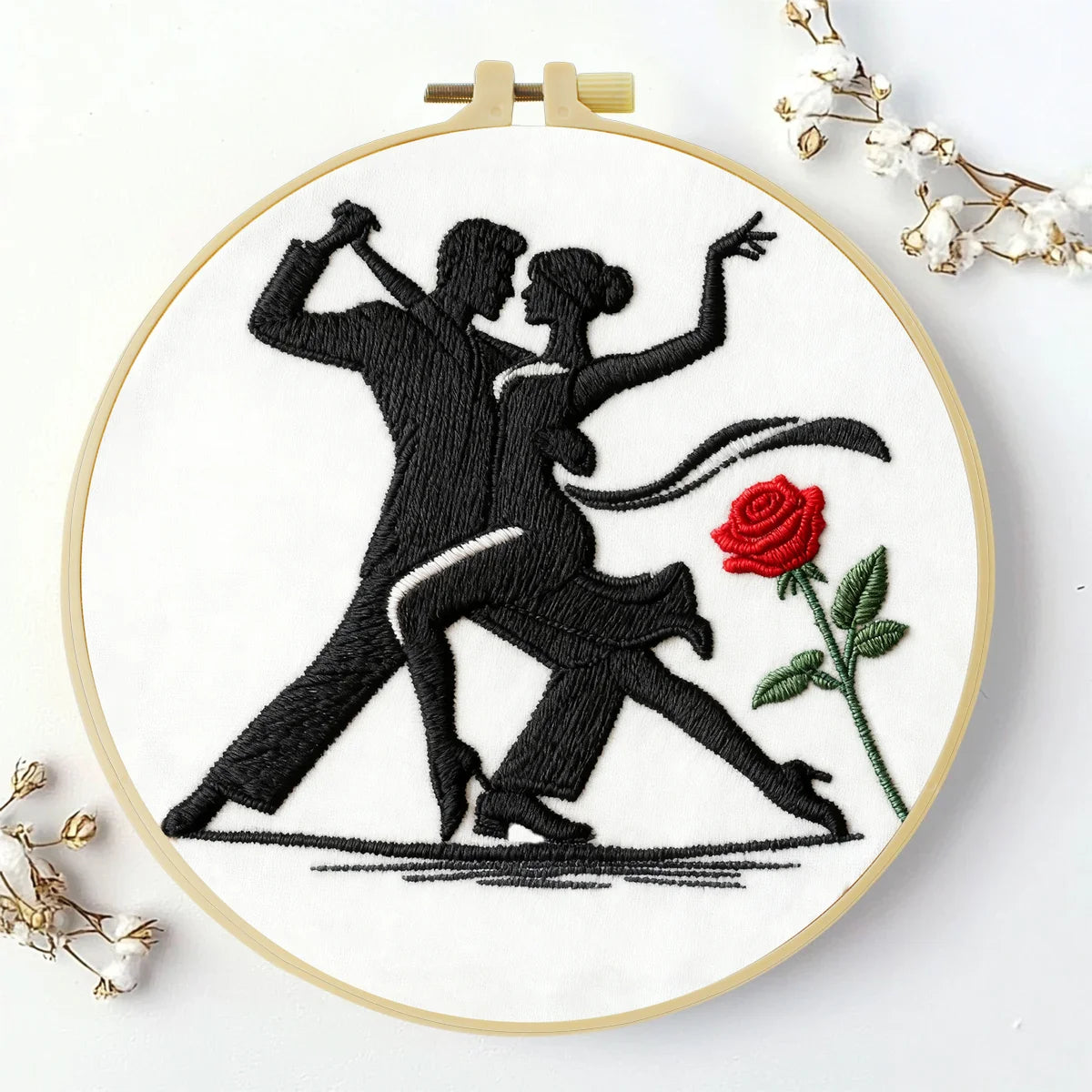 Tango Dancing Couple Embroidery Starter Kit DIY – Beginner Romantic Silhouette Hand Embroidery Kit
