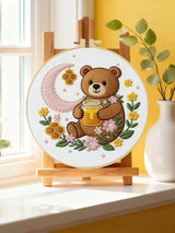 Moonlit Honey Bear Embroidery Kit – Cute Teddy Bear DIY Hand Embroidery Hoop Art Set Kits For Stitchers