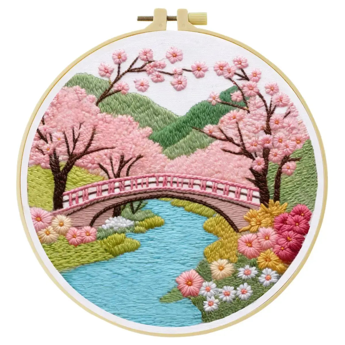 Cherry Blossom Bridge Embroidery Kit โ Japanese Spring Garden Landscape Design Kits For Stitchers