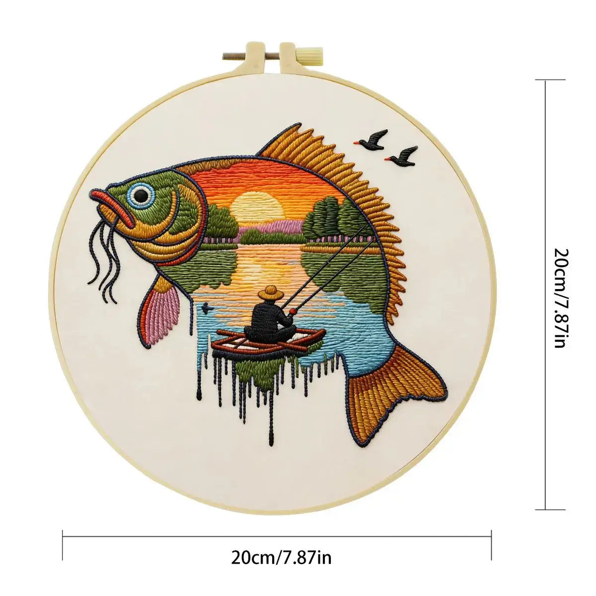 Sunset Fisherman Fish Embroidery Kit Kits For Stitchers