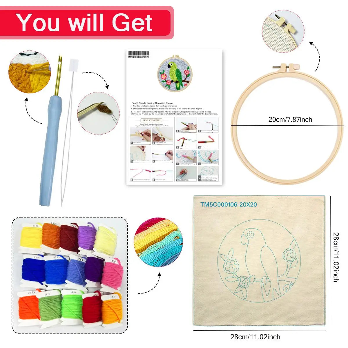 Cute Parrot Punch Needle Wall Art – Handmade Embroidery Hoop Decor for Nursery & Cozy Rooms