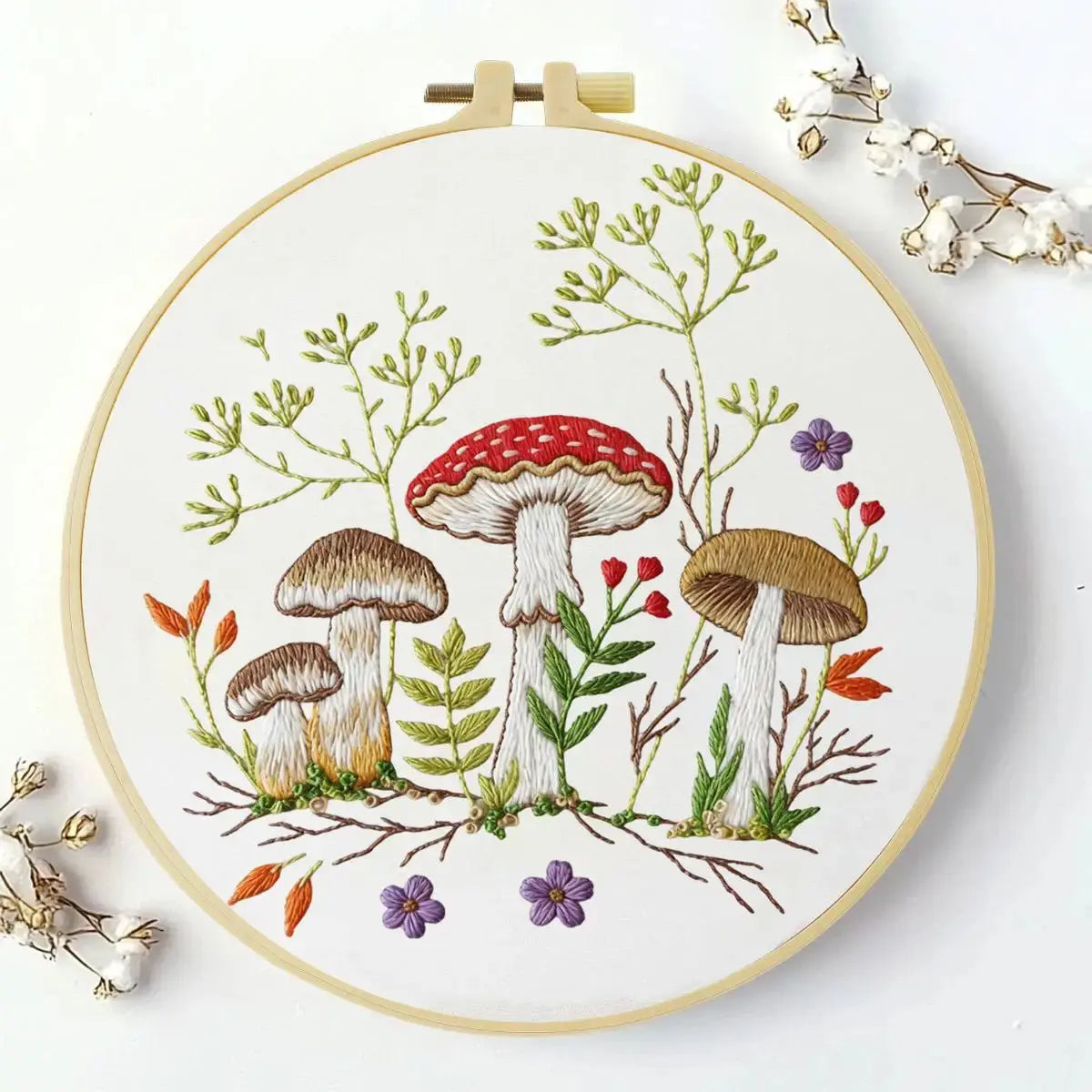 Mushroom Embroidery Kit for Beginners – DIY Woodland Hand Embroidery Hoop Set Kits For Stitchers