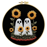 Cute Ghosts with Sunflowers Embroidery Starter Kit – DIY Halloween Sewing Art Set for Beginners