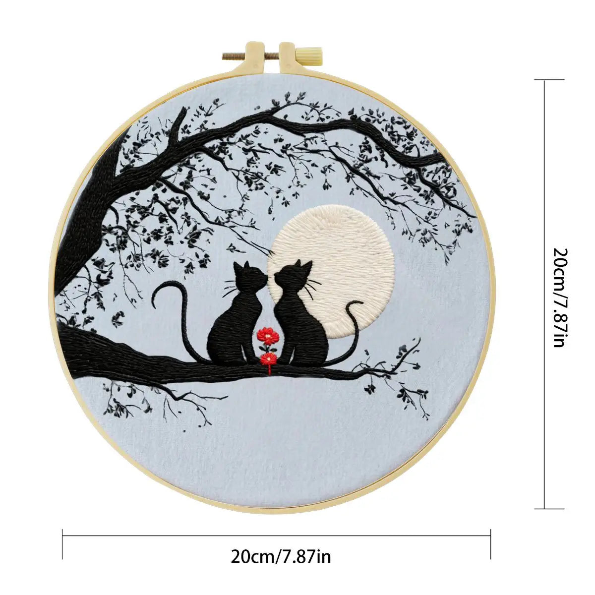 Moonlit Cat Couple Embroidery Kit – DIY Romantic Hoop Art for Beginners & Cat Lovers