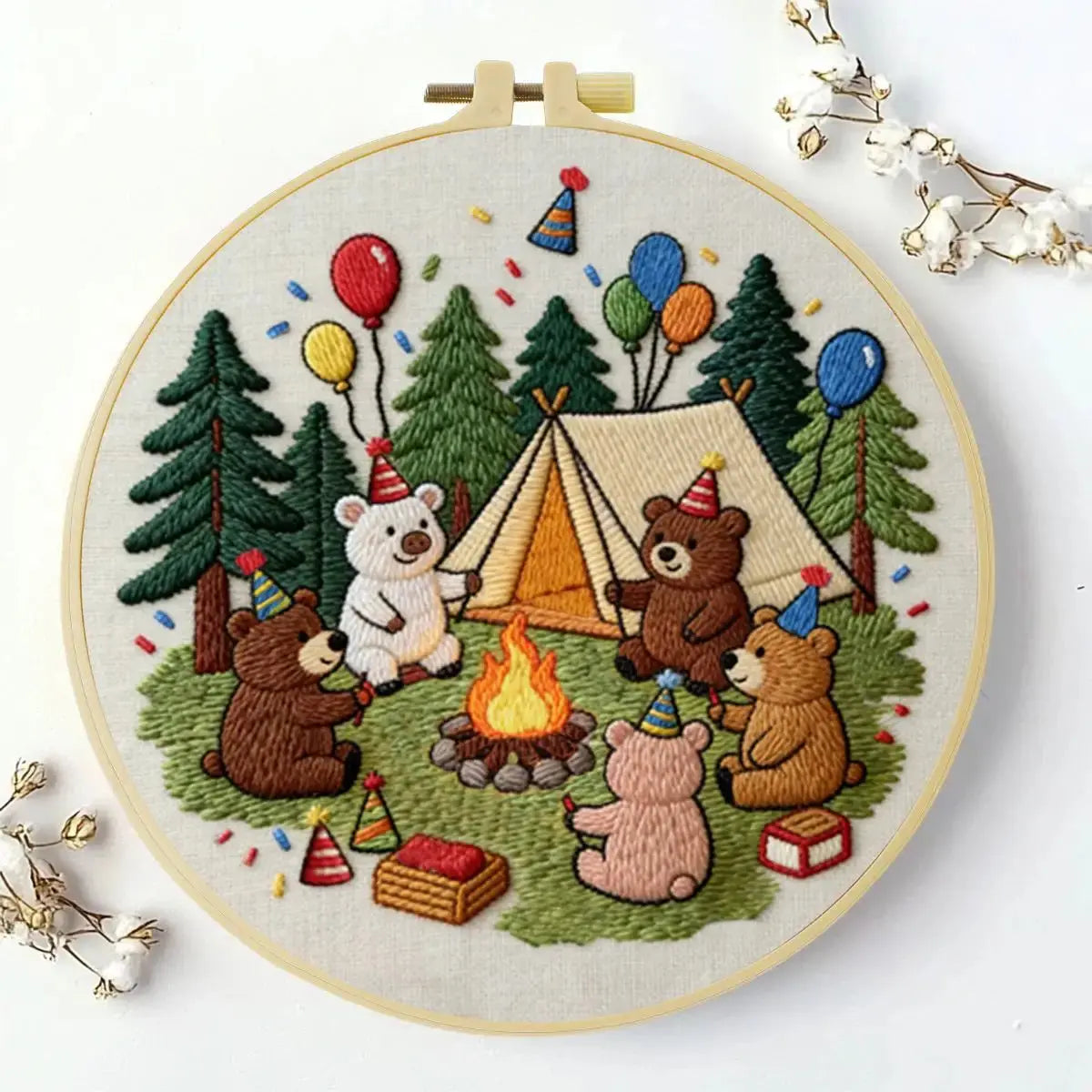 Birthday Bear Camp Embroidery Kit Kits For Stitchers