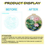 Lotus Pond Embroidery Kit – Pink Water Lily Needlepoint Pattern with Moonlit Nature Landscape & Zen Floral Wall Art Decor