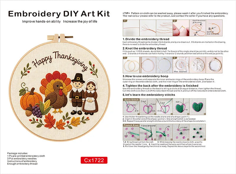 Happy Thanksgiving Embroidery Kit Collection – 4 Designs