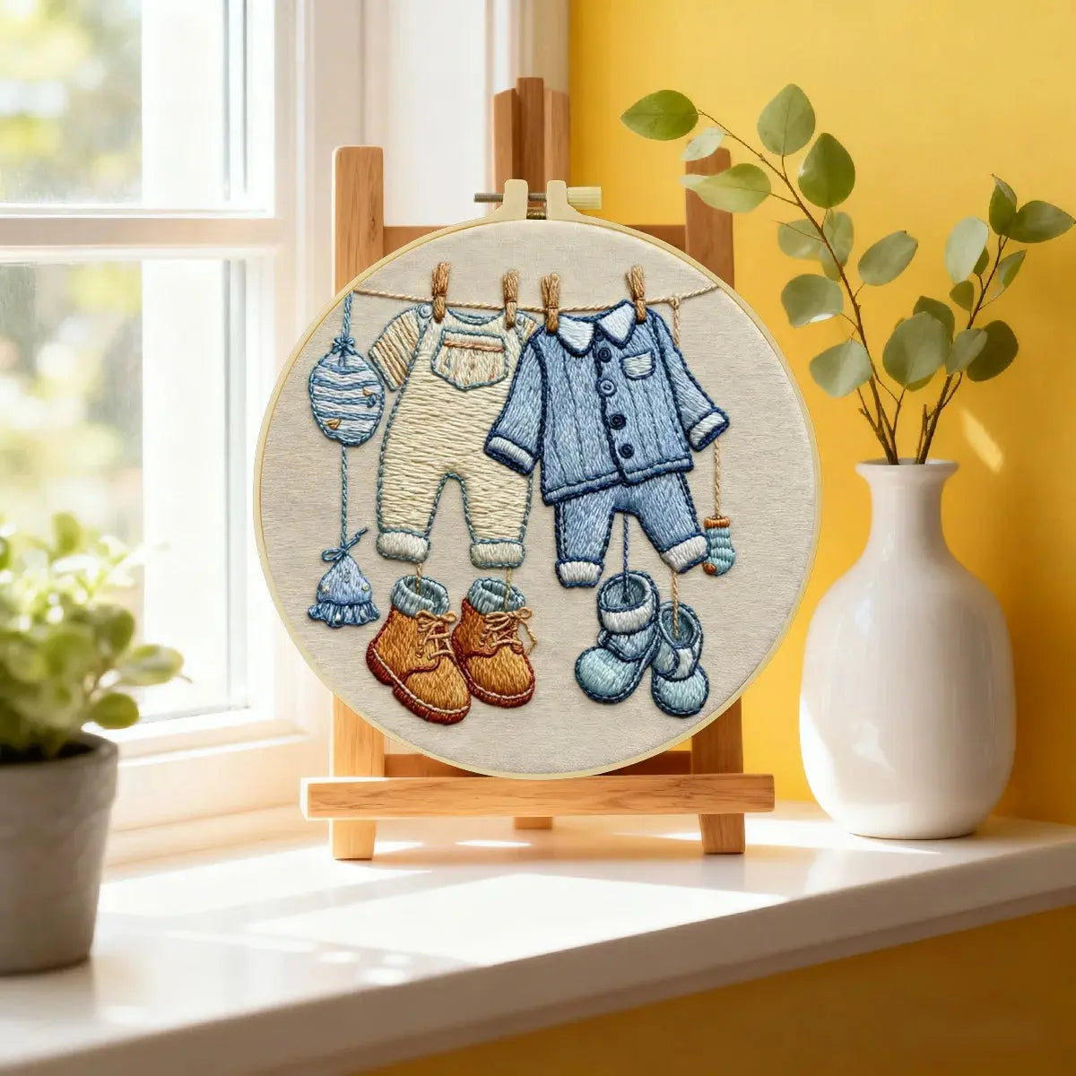 Handmade Baby Clothes Embroidery Hoop Wall Art – Sweet Nursery Laundry Line Decor Kits For Stitchers