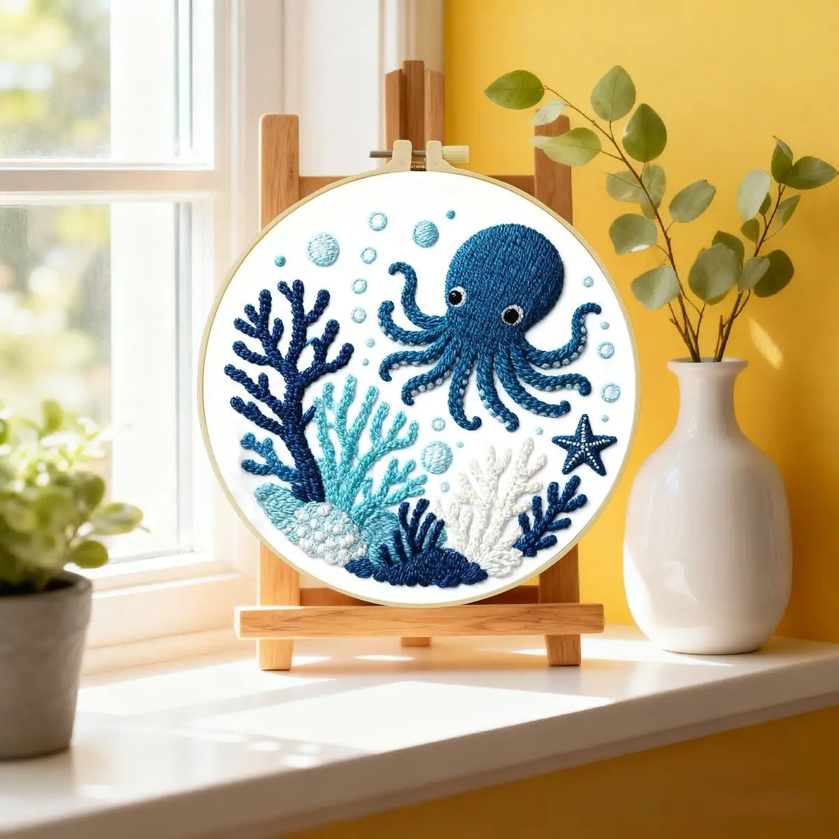 Cute Octopus Embroidery Kit – Ocean Sea Life DIY Hand Embroidery Hoop Art Set