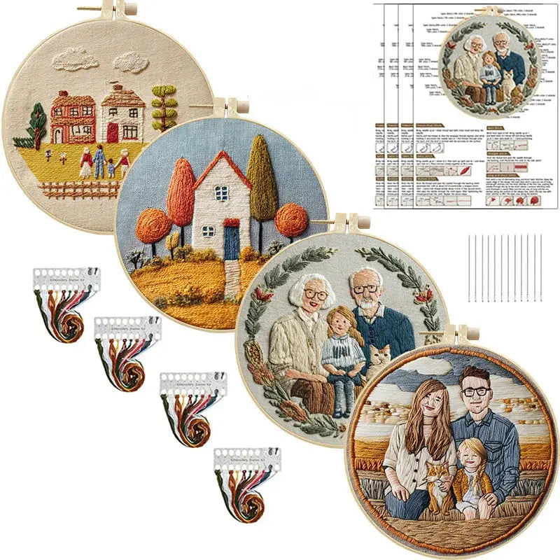 Custom Family Portrait Embroidery Kit – Personalized DIY Hand Embroidery Hoop Art Set from Photo Kits For Stitchers
