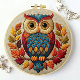 Colorful Autumn Owl Embroidery Kit – Woodland DIY Hand Embroidery Hoop Art Set