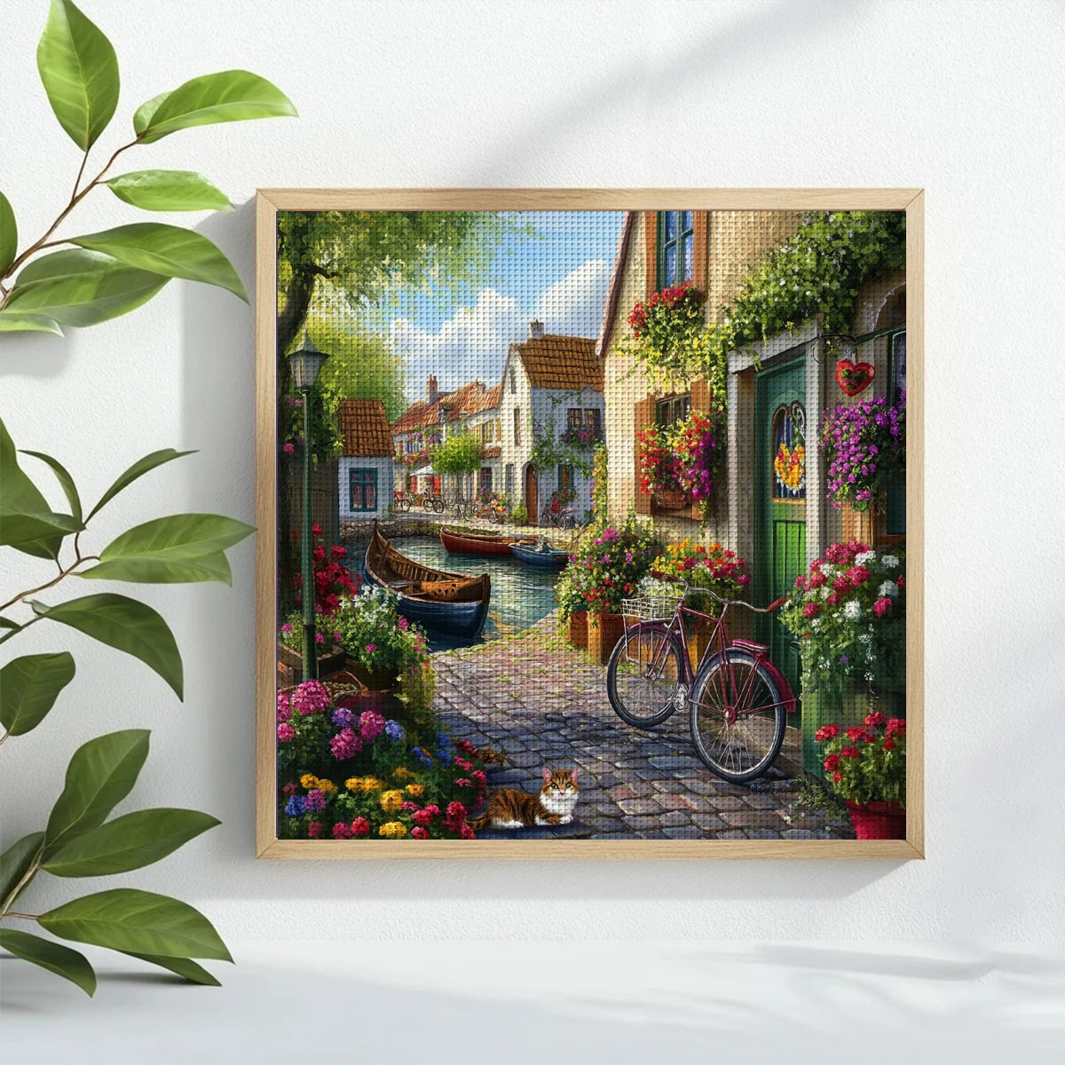 Charming Canal Village Cross Stitch Kit 🚲🌸🏡✨