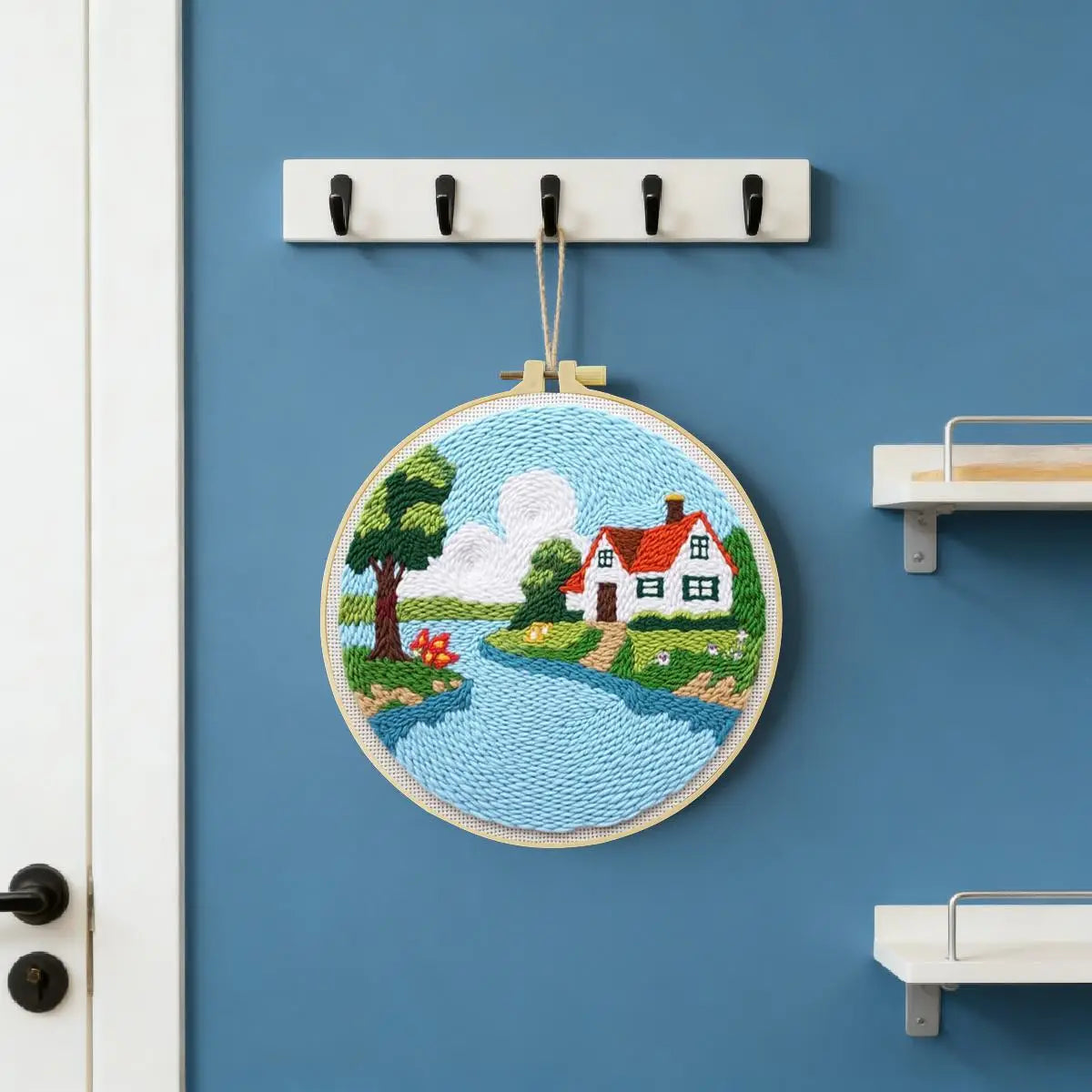 Cozy Cottage Riverside Embroidery Kit for Adults – Whimsical Country House DIY Hand Embroidery Hoop Art Beginner Needlecraft Gift