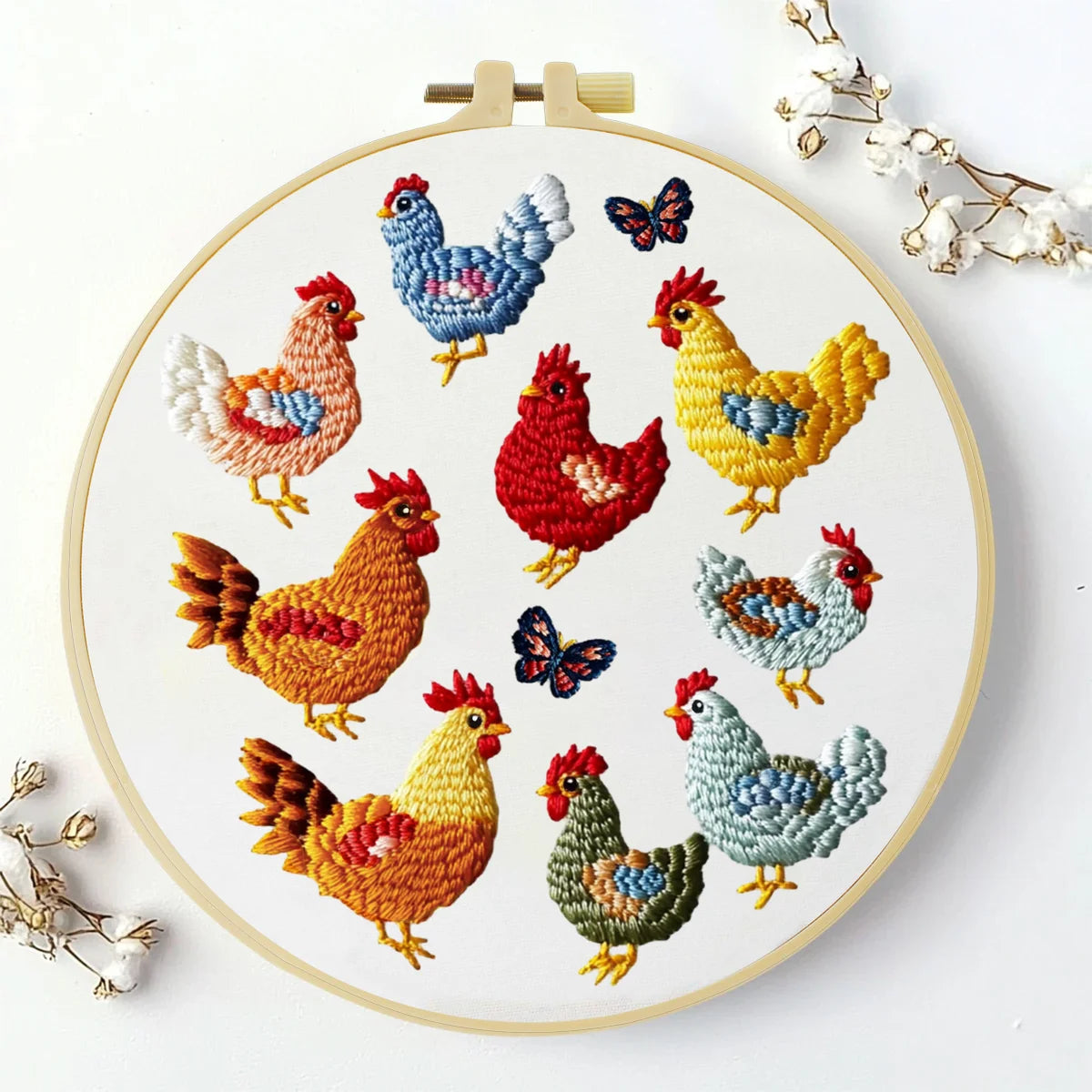 Colorful Chicken Embroidery Starter Kit – DIY Farm Animal Sewing Art Set for Beginners