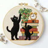 Black Cat Embroidery Kit for Beginners – DIY Cute Cat Hand Embroidery Hoop Set