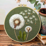 Minimalist Dandelion Embroidery Kit – Botanical Puff Flower DIY Needlepoint Hoop Art Modern Nature Decor Craft Gift for Adults