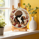 Mother & Daughter Silhouette Embroidery Kit – Elegant Floral Family Needlepoint Pattern with Warm Neutral Earth Tones